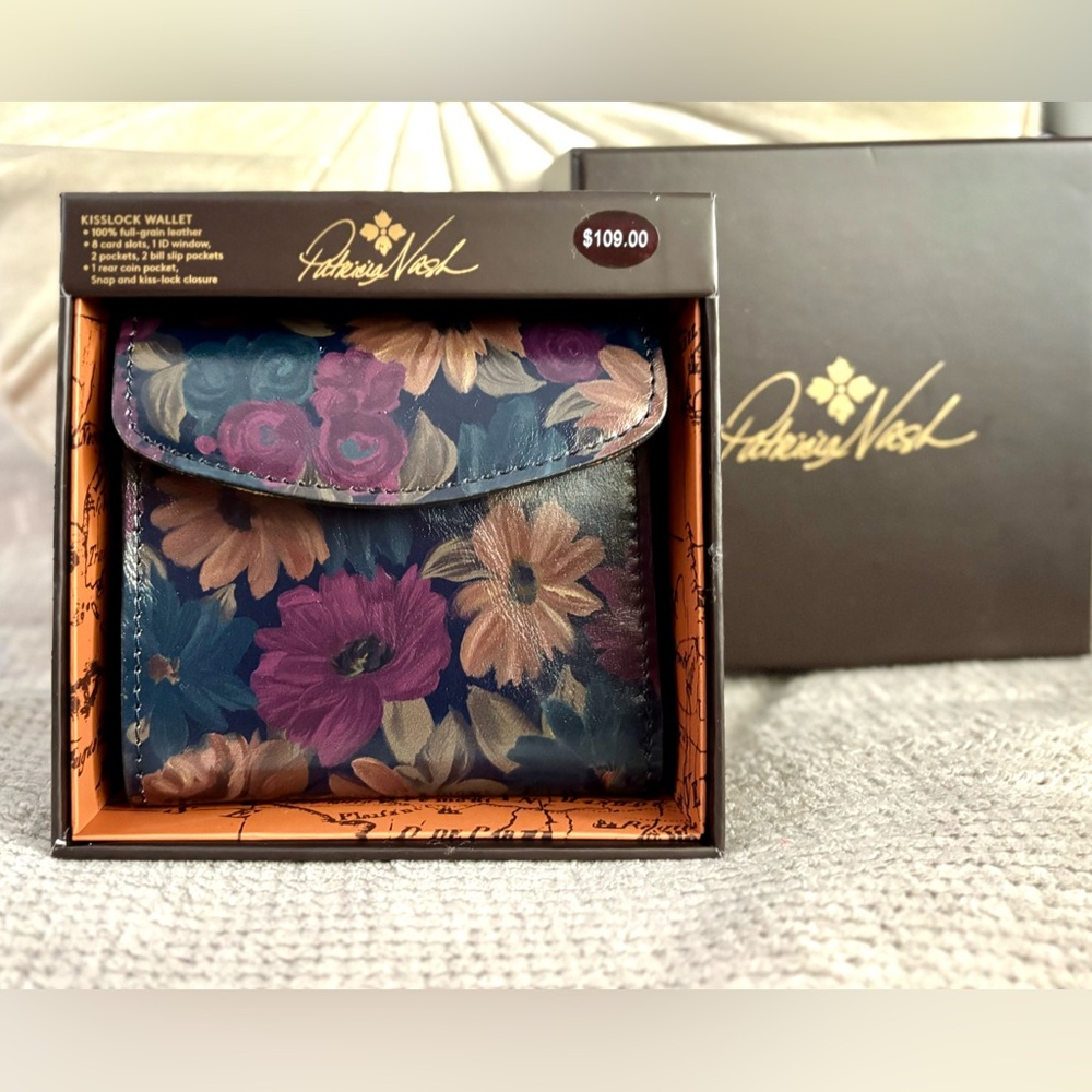 NWT- Patricia Nash Floral Kisslock Leather Wallet | - Blue and Purple